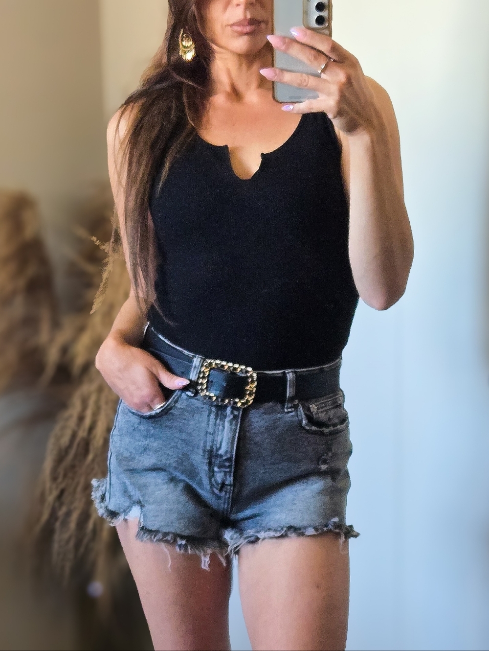I&M Black Label Distressed Denim Shorts | High Rise Grey Frayed Cutoffs Size 28